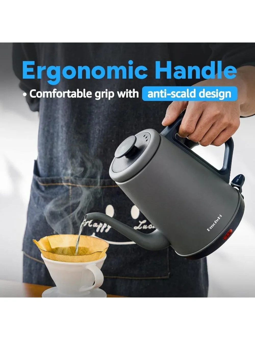 1.0L Grey Gooseneck Electric Kitchen Kettles Stainless Steel BPA Free Pour Over